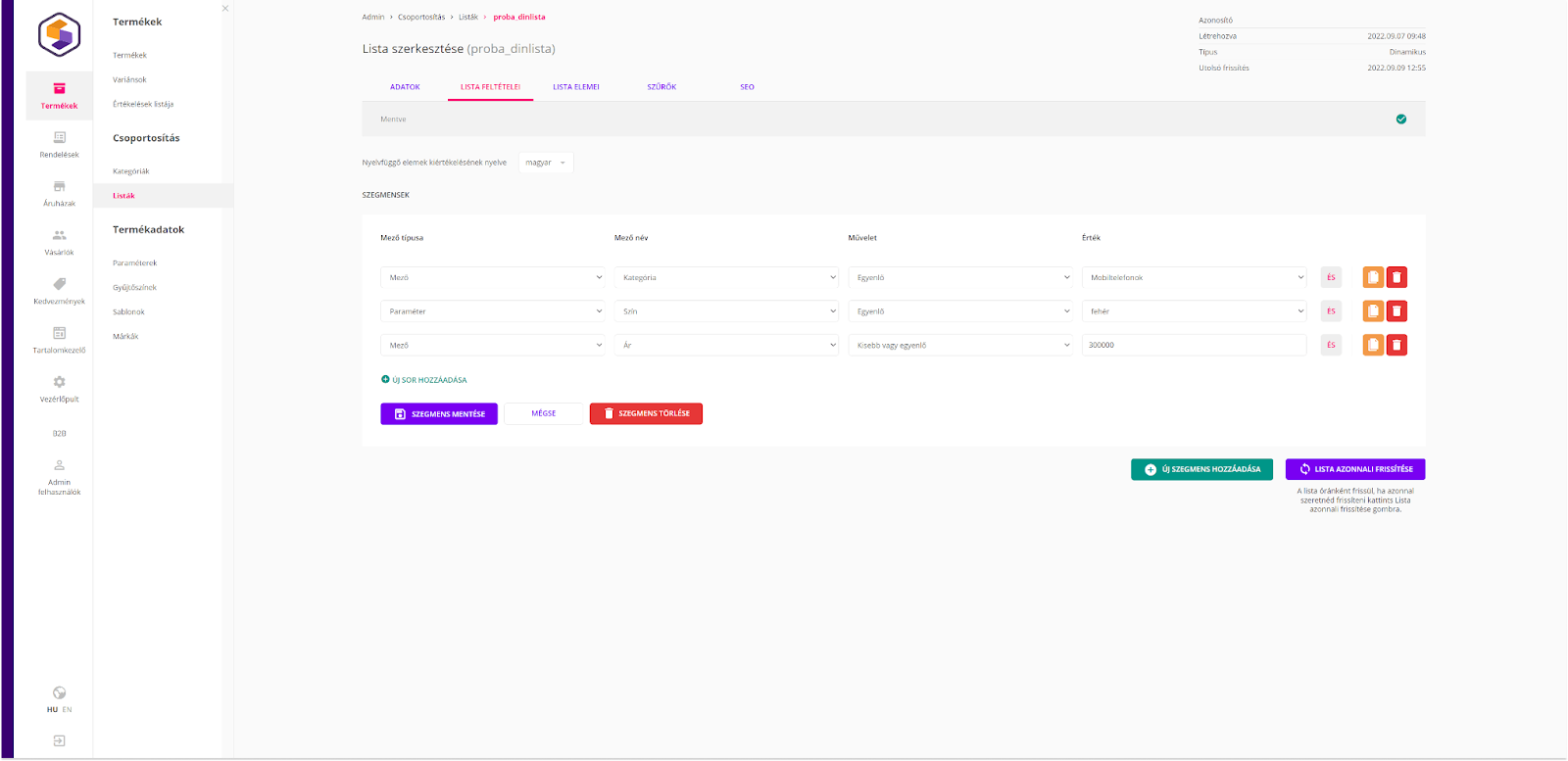 Logishop: dynamic lists