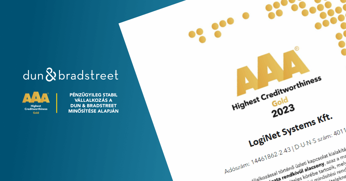 Gold AAA minősítés - Ötödik éve szerezte meg a LogiNet Systems a Dun & Bradstreet tanúsítványát