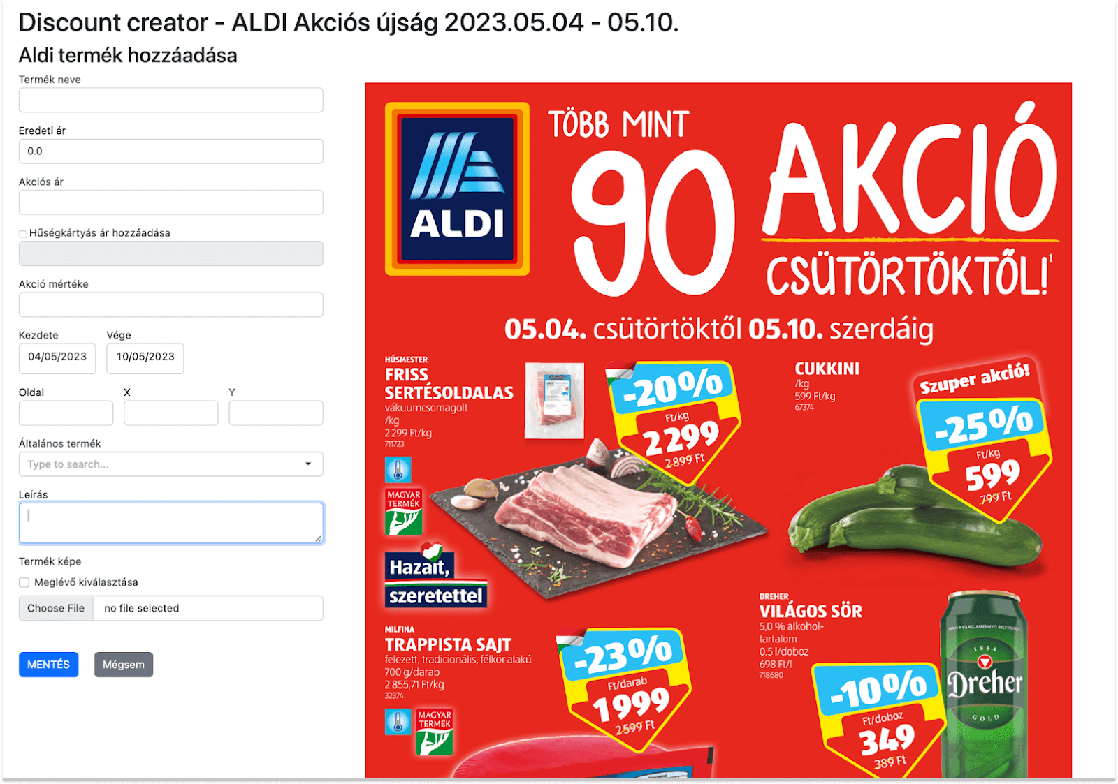 Akcióvadász app AI megoldásokkal: Régi adminisztrációs felület