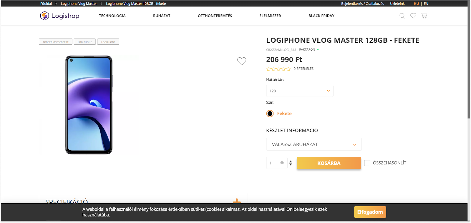 Logishop: cookie pop up