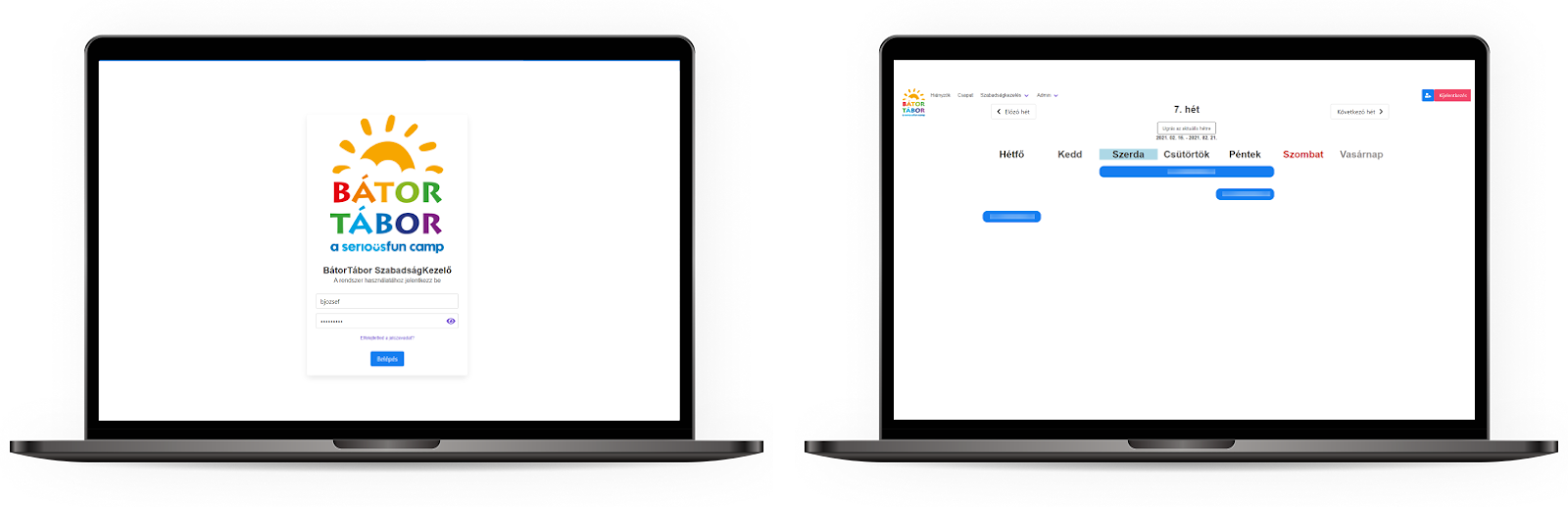 Webfejlesztés a Bátor Tábor számára - Online szabadság nyilvántartó rendszer