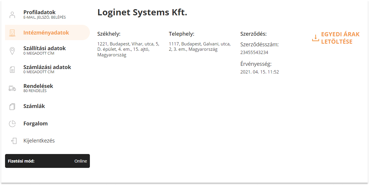 Logishop: Partneri felületről letölthető egyedi árlisták