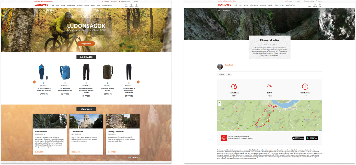 Moountex webshop: Túratippek integrációja