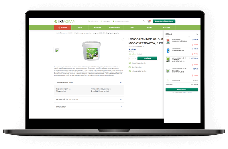 Termékadatlap az IKR Agrár webshopban - webshop készítés Logishop alapokon