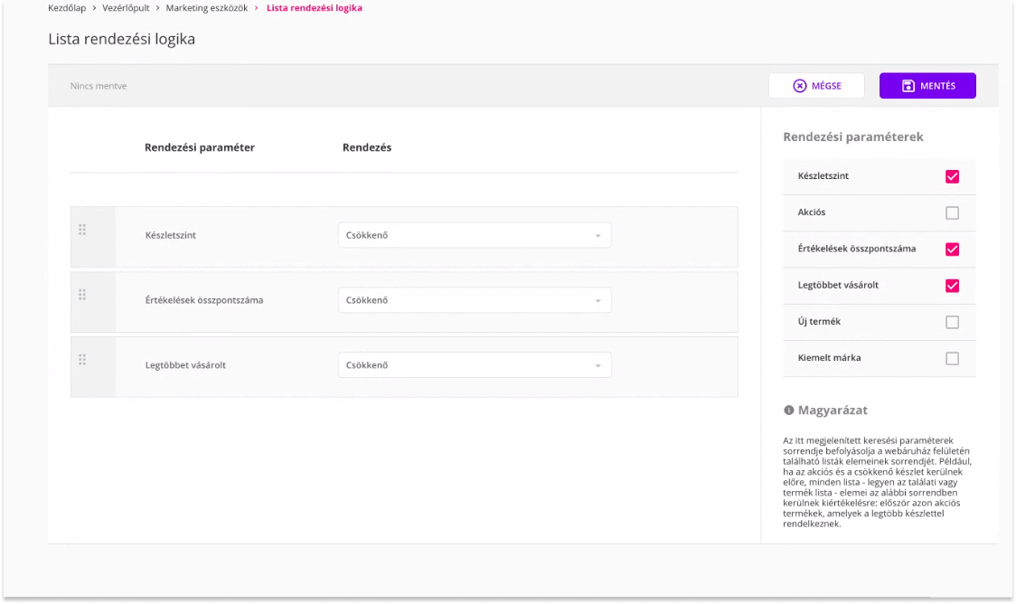 Logishop: Lista rendezési logika