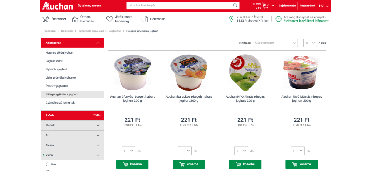 Breadcrumb navigáció az Auchan webáruházában