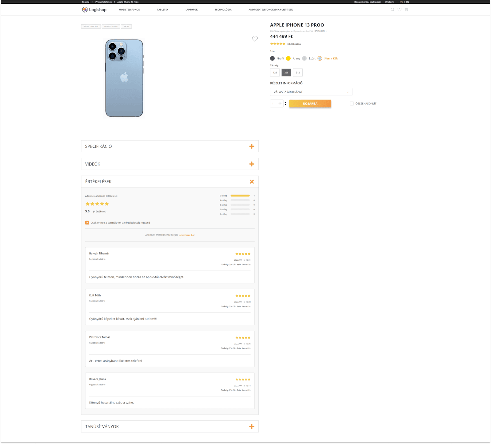 Logishop: értékLogishop: aggregation of reviews and limitation to verified customerselések összevonhatósága és igazolt vásárlókra szűkítés