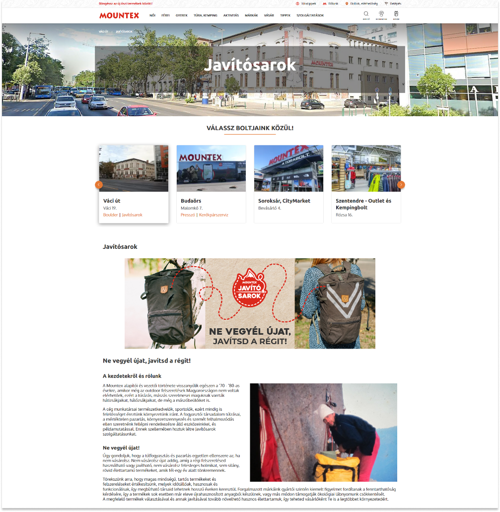 Mountex webshop: Bolt szolgáltatás