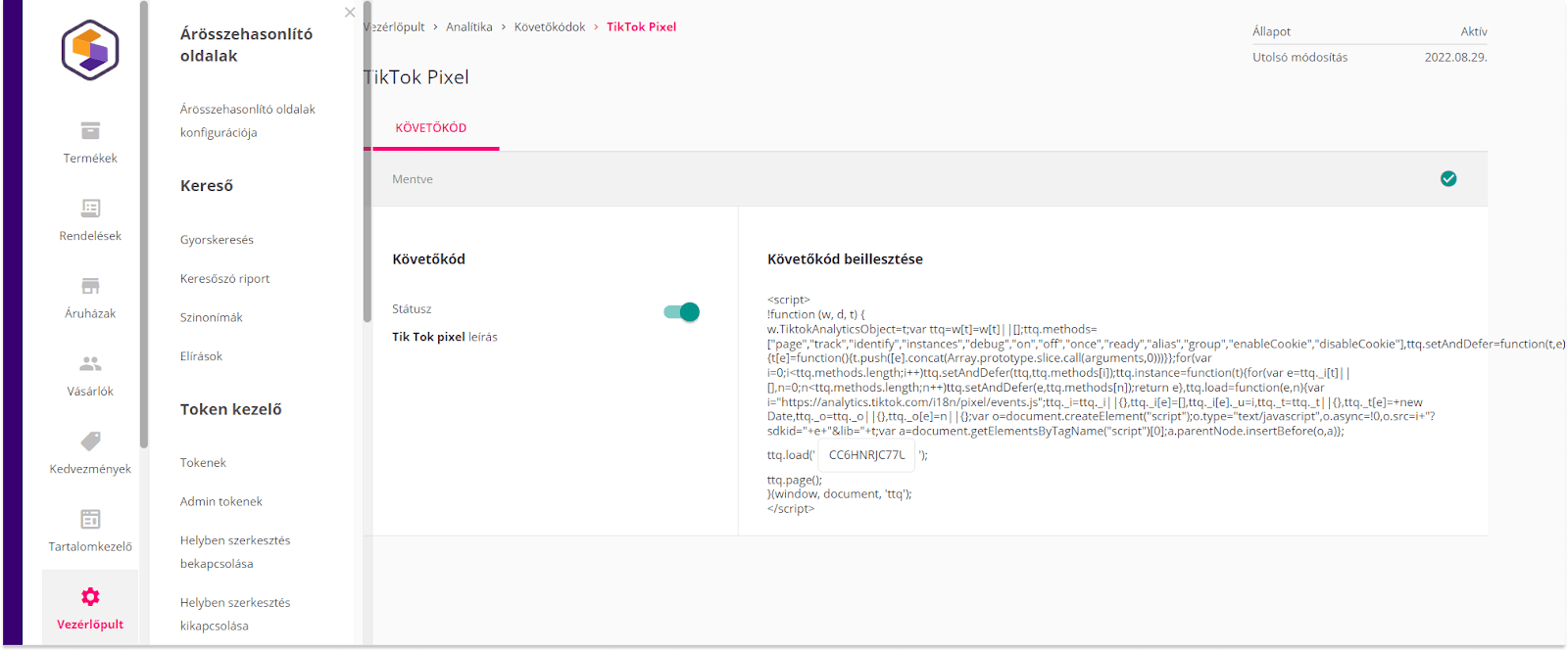 Logishop: placing tracking codes on the admin interface
