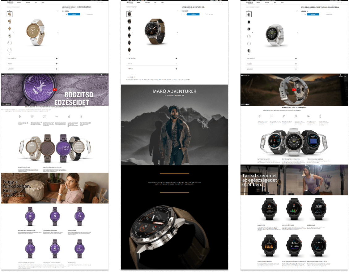 Garmin webshop - termékvégoldalak
