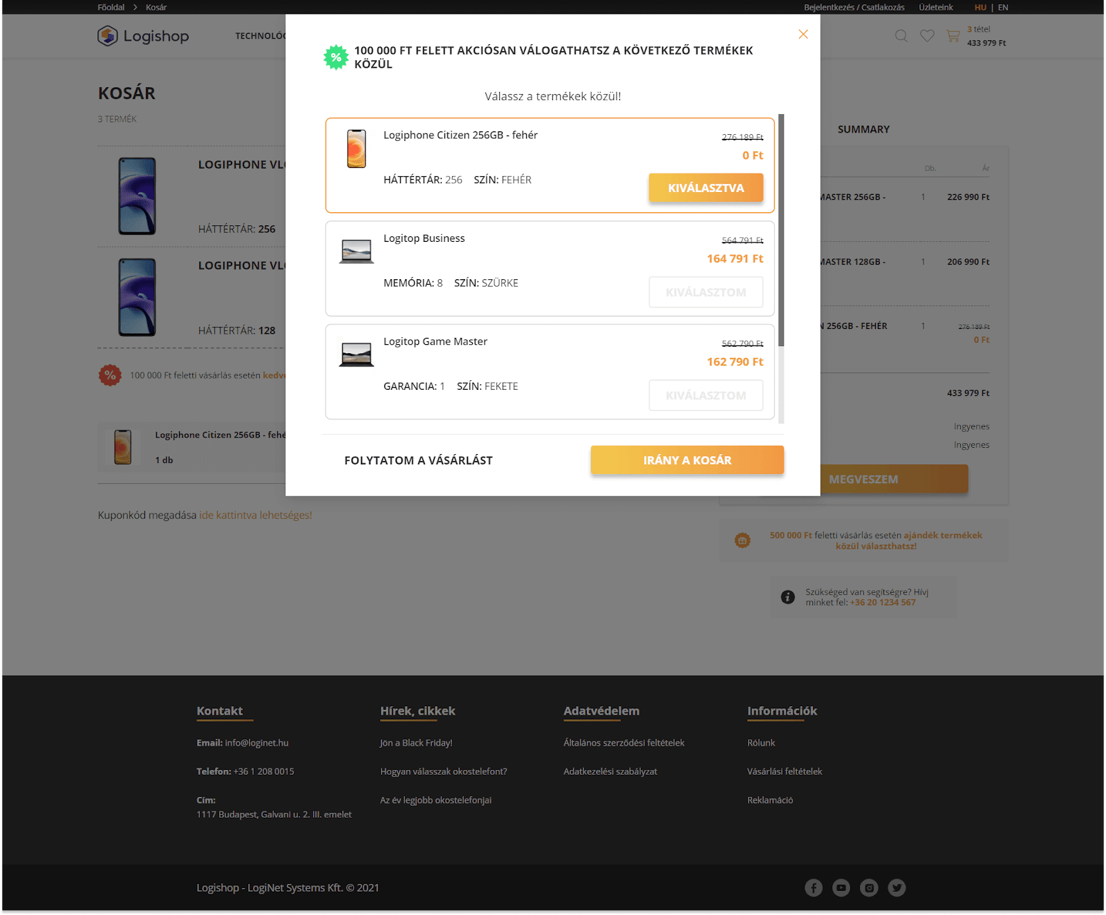 Logishop: shopping cart upsell