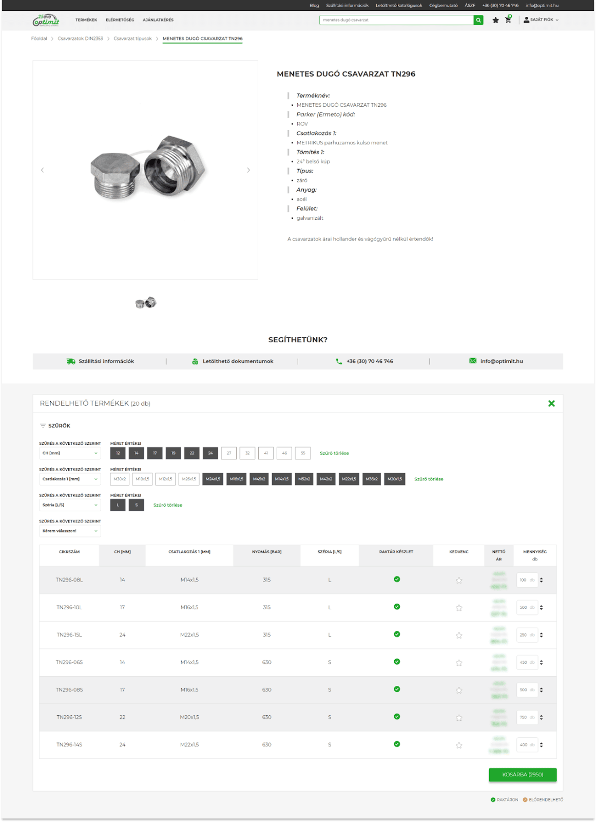 Optimit webshop: termékvariánsok tömeges kosárba rakása