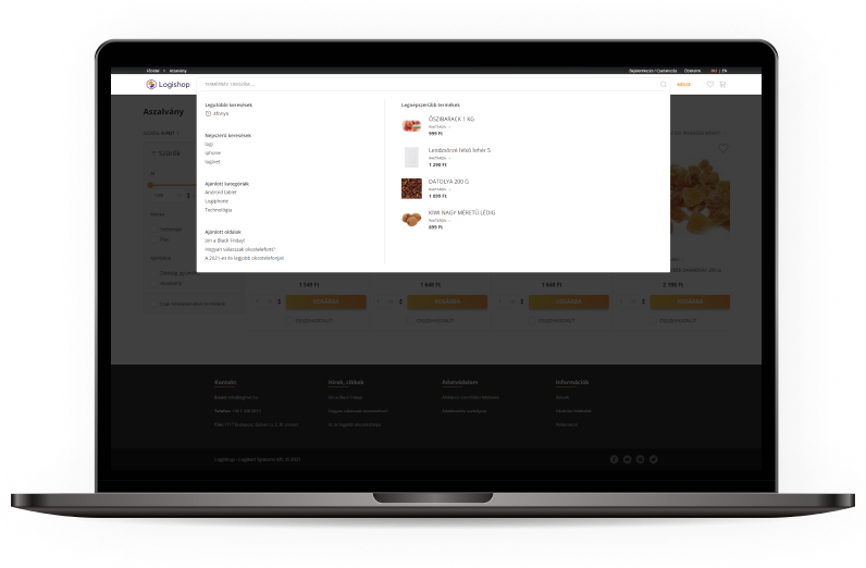 Zéró-karakteres keresés a Logishop webshopban.