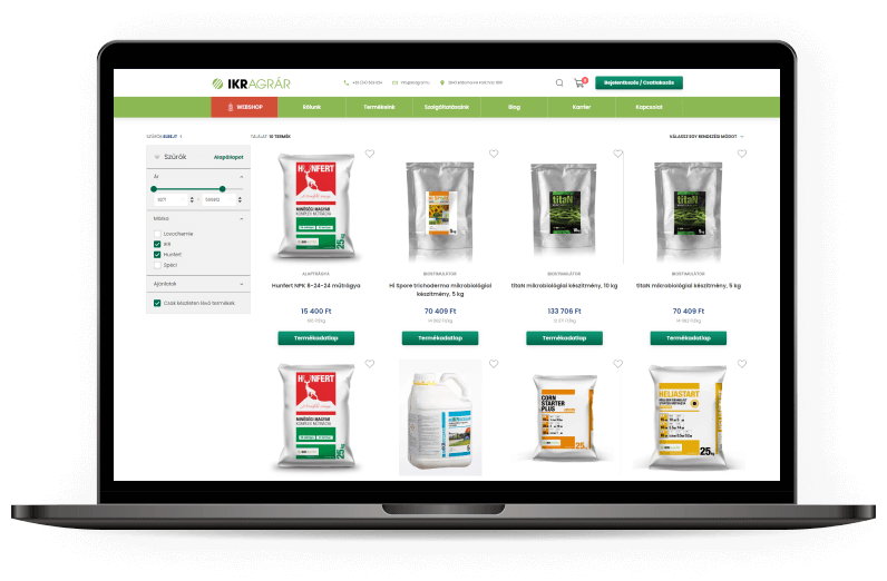 Termékszűrők az IKR Agrár webshopban - webshop készítés Logishop alapokon